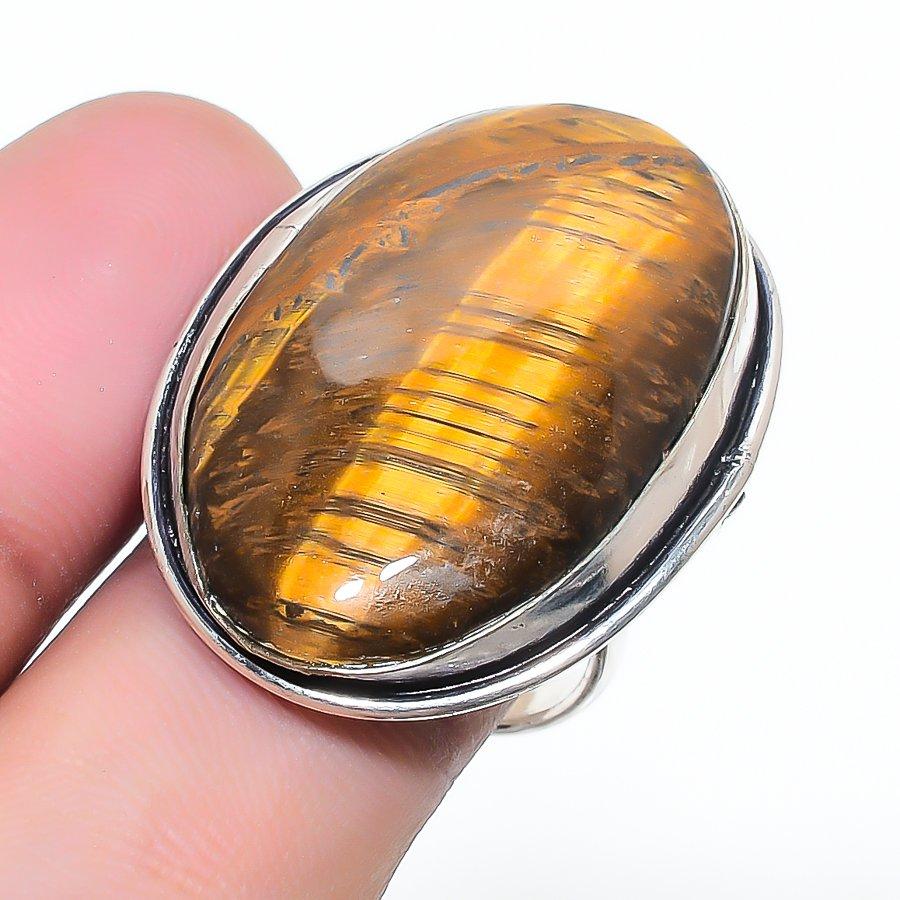 Natural Tiger Eye Gemstone Handmade 925 Sterling Silver Jewelry Ring Size 7 AR-16999