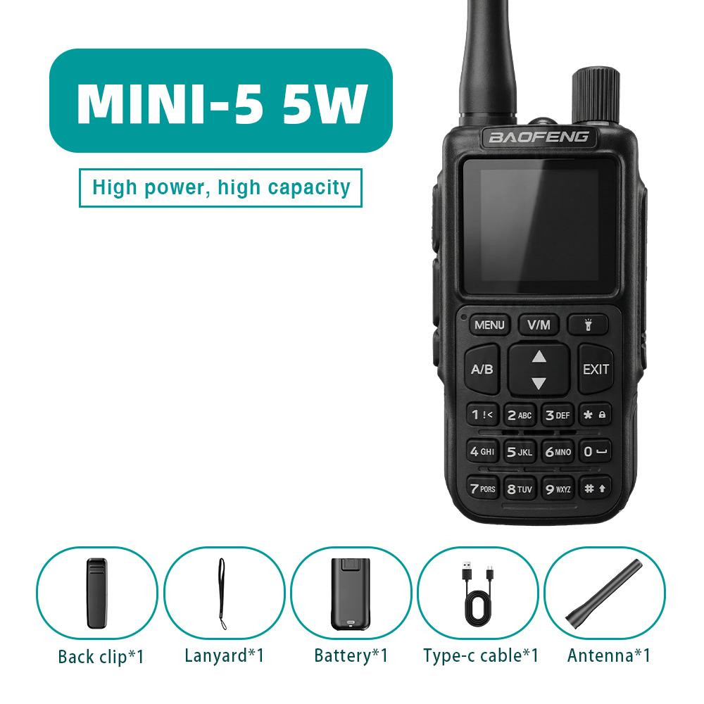 Mini Pocket Bao, Baofeng MINI-5 Walkie-Talkie UV Dual-Segment Full-Segment Bluetooth FM One-Button Frequency Go On Road Trip