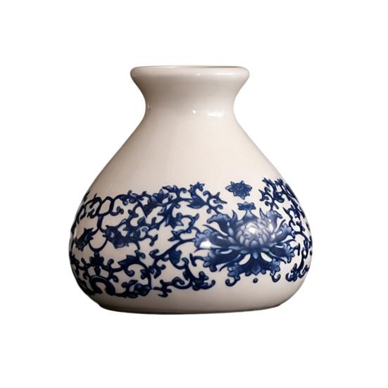 Small Blue and White Porcelains Vase, Mini Chinoiserie Bud Vase, Vintage Ceramic Oriental Handmade Chinese Flower Jardiniere for Home Office Shelf