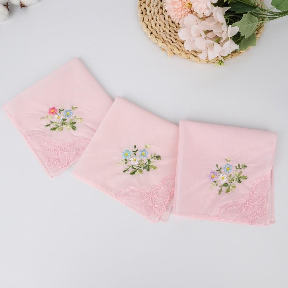 Elegant Cotton Square Handkerchief Reusable Soft Lace Flower Hanky Hankies Fabrics For Women