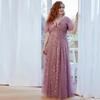 Plus Size Embroidered Sequin Evening Gown with Ruffle Sleeves and Fishtail Skirt