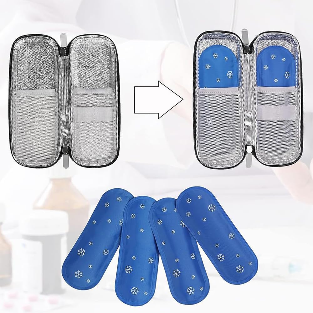 4 Pcs Insulin Ice Pack, Ice Packs for Insulin Cooler Travel Case, Reusable Care Ice Bag, Nylon Material, Ice Packs for Cold Comp