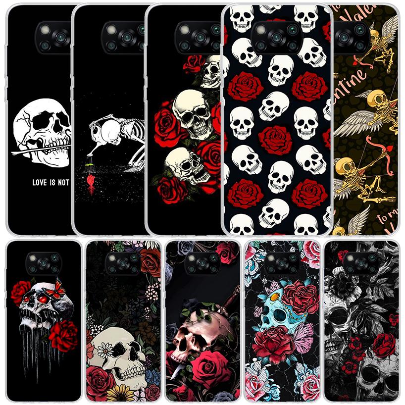 Human Skeleton Red Rose Phone Case For Xiaomi Poco F7 Ultra X5 X6 X7 Pro M7 Redmi 15C 15 13C 13 12C 12 10C 10 10A 9 9C 9A 9T Cov