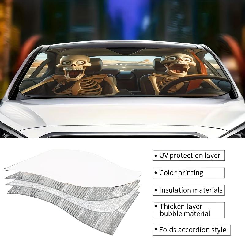 Windshield Sunshade Skull 130x70cm Car Front UV Protection for Summer Heat Reduction Family Road Trip