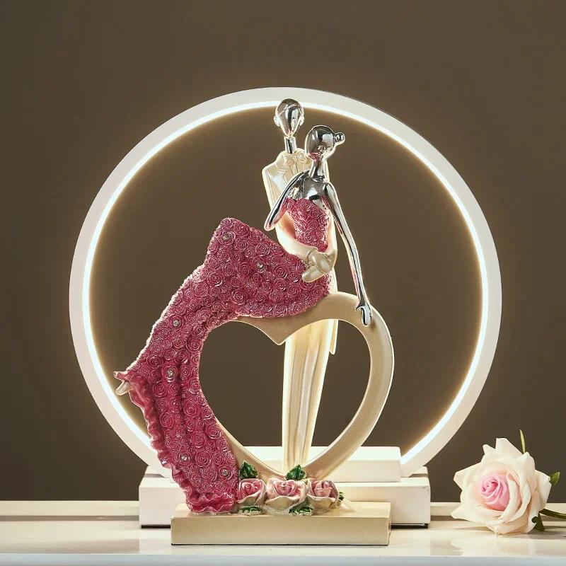 Pretty Decoration Couple Sculpture Resin Statue Bedroom Tabletop Decoration Crafts Family Figurines European Living Domestic Use Wedding Gift