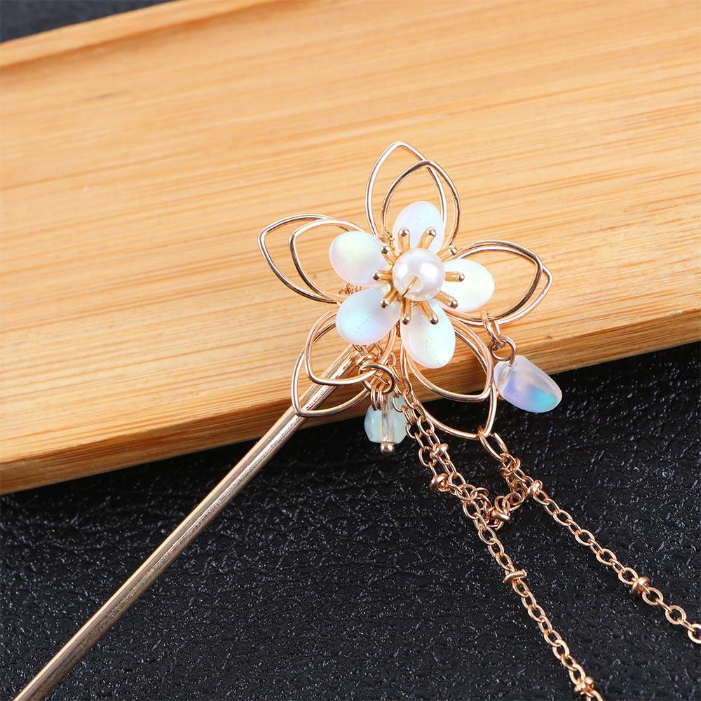 Vintage Handwork Long Tassel Chinese Girl Flower Hairpin Hair Accessories Hanfu Hair Stick Zinc Zinc Alloy