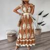 Women's Summer Ruffled Sleeves V-neck Waist-hugging Long Dress