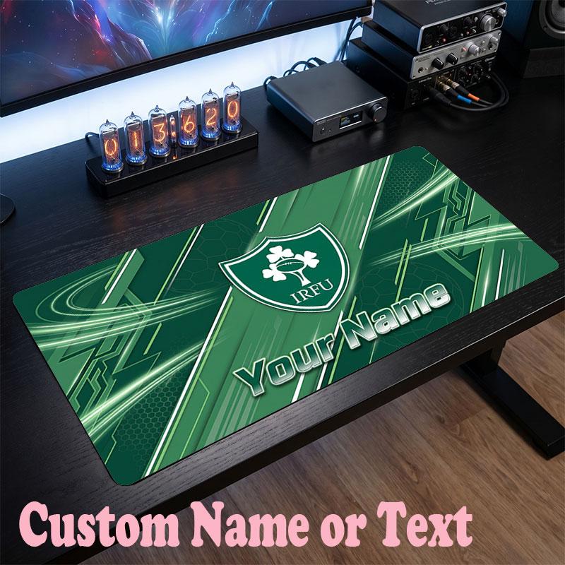 Irland Rugby Personalisierte Namens-Text-Mausmatte, Große Schreibtisch-Mausmatte, Personalisierte Home-Office-Geschenkidee