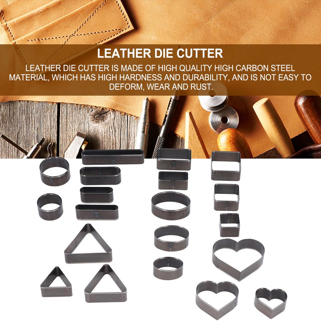 20PCS Leather Die Cutter Round Quadrate Hearts Leather Cutting Dies High Carbon Steel Punching Die Set for Cut Leather