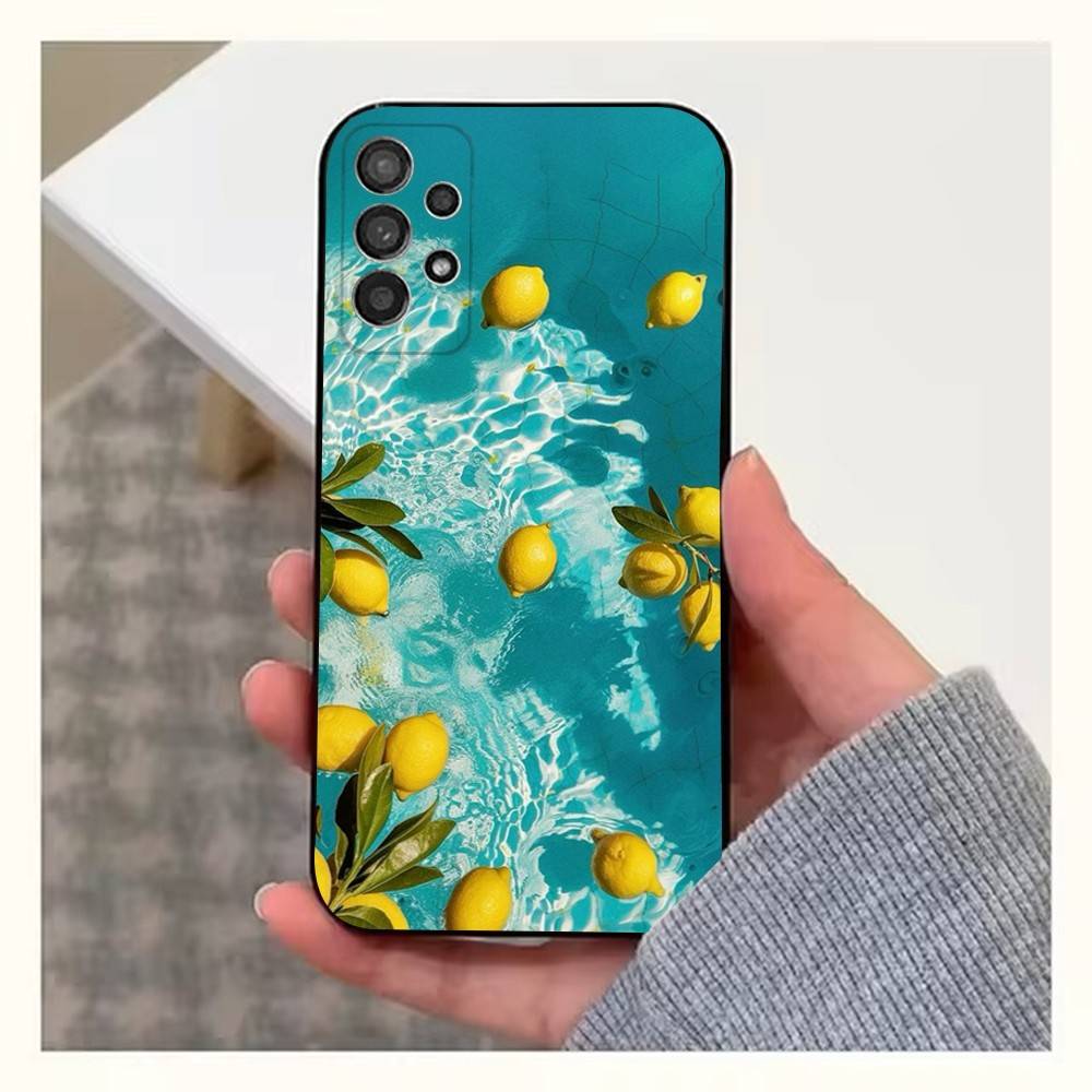 Fruit lemon Painting Case For Samsung S22,S21,S9,S25,S24,S23,Ultra,FE,S20,S10,Plus,Lite,Soft Silicone Black
