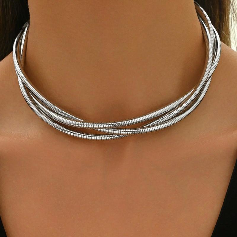 1pc Simple Versatile Snake Chain Necklace, Metal Design Fashionable Jewelry For Women, Suitable For Daily Wear, Hanging Out, And Gatherings