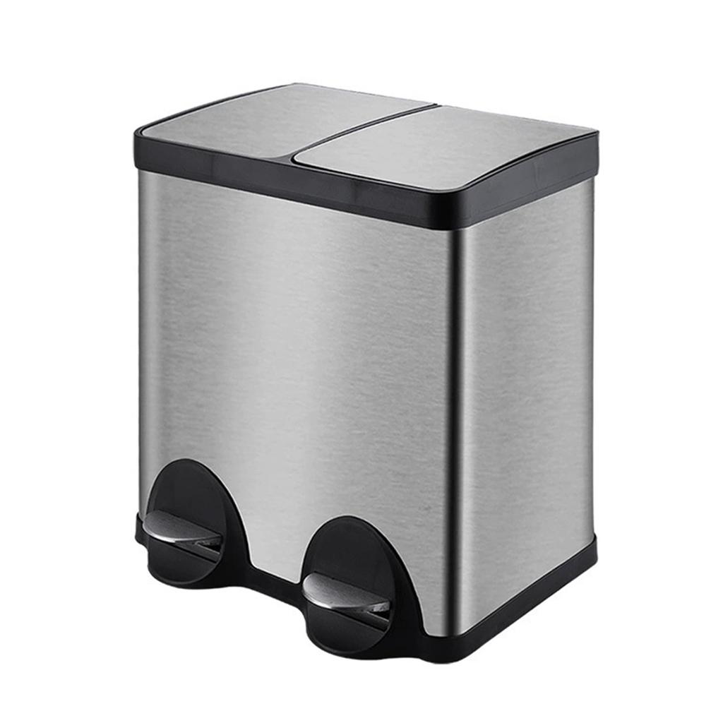 30L Stainless Steel Dual Compartment Step Trash Can Kitchen Garbage Bin with Soft Close Lid Silent Pedal Two Inner
