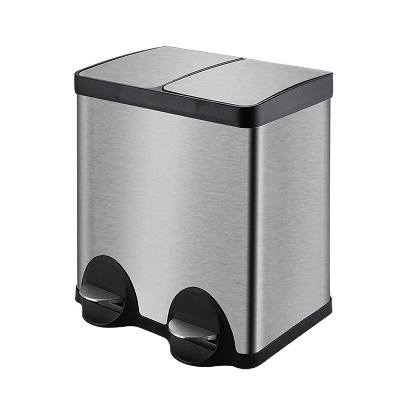 

30L Stainless Steel Dual Compartment Step Trash Can Kitchen Garbage Bin with Soft Close Lid Silent Pedal Two Inner