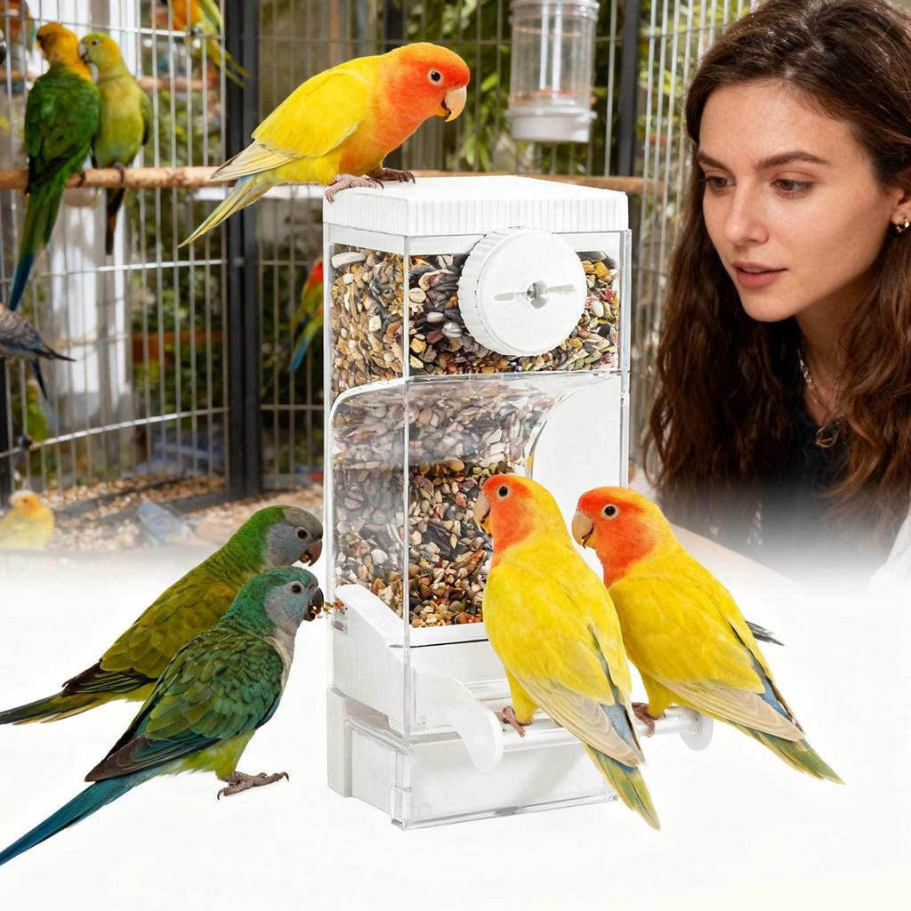 Parakeet Feeder Automatic Transparent Food Container Bird Cage Food Dispenser For Pet Aviary Finch Monk Parrots Home Garden