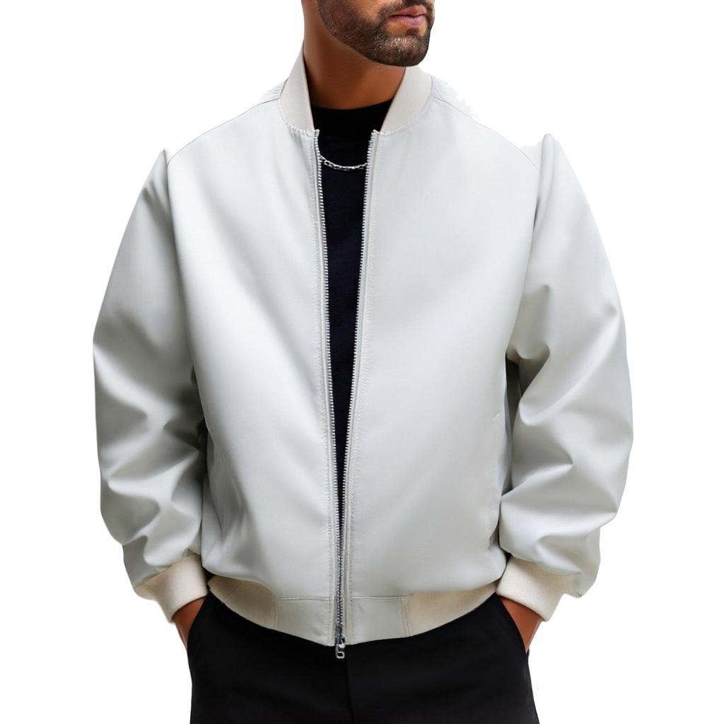 Men's Casual Solid Color Loose Thin Jacket, Men's Windproof Zipper Baseball Collar Jacket Jacket