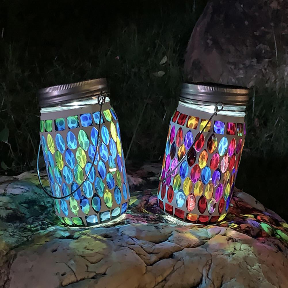 LED Mosaic Solar Light Waterproof Solar Glass Bottle Jar Table Lamp Glass Table Lamp for Garden Party Camping Terrace Yard Decor