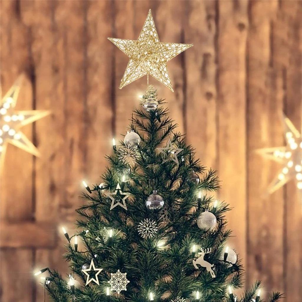 Golden Christmas Star Tree Top Decoration, Christmas Ornaments, Wrought Iron Star Holiday Decorations
