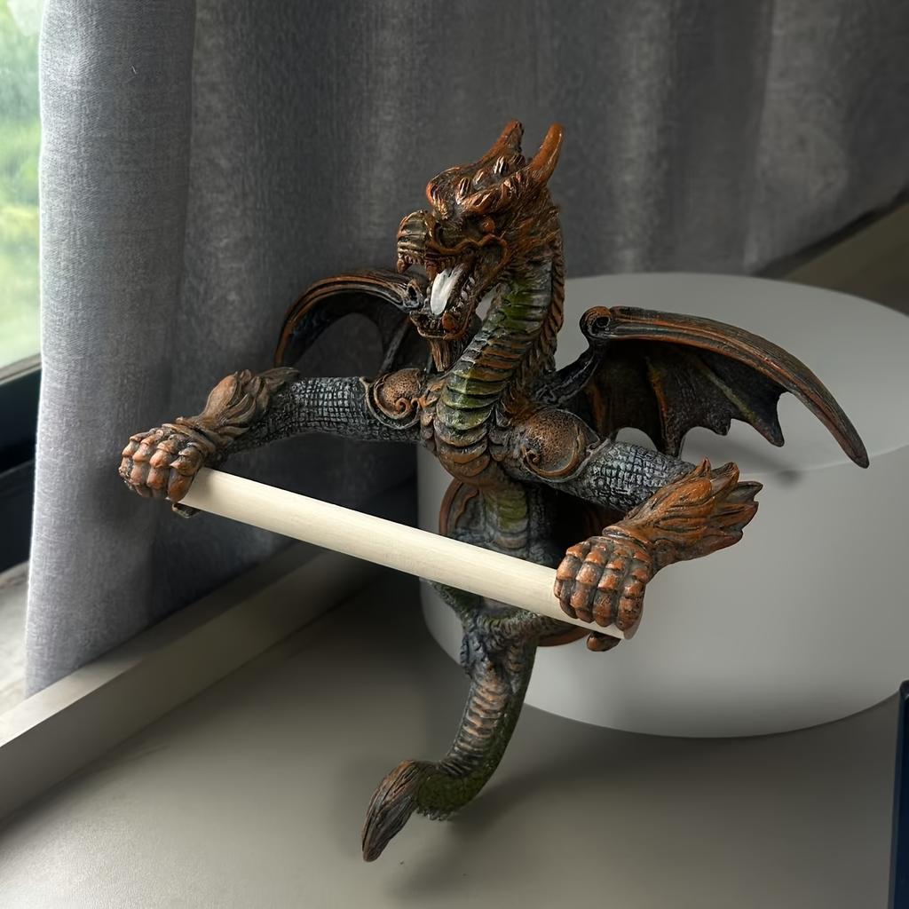 Wall-Mounted Dragon Towel Holder Gothic Fantasy Resin Sculpture for Bathroom or Kitchen Decor