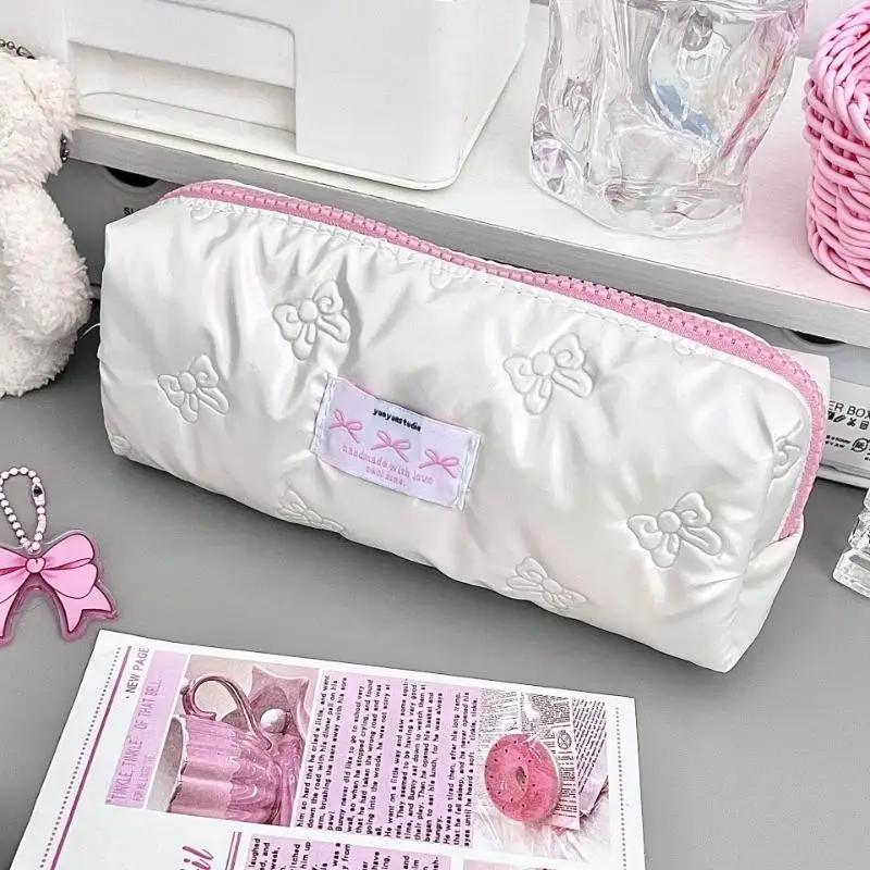 1pcs Creative Pink Bow Pencil Case Large Capacity Storage Pencil Bags Multi-Functional Stationery Organizer Bag