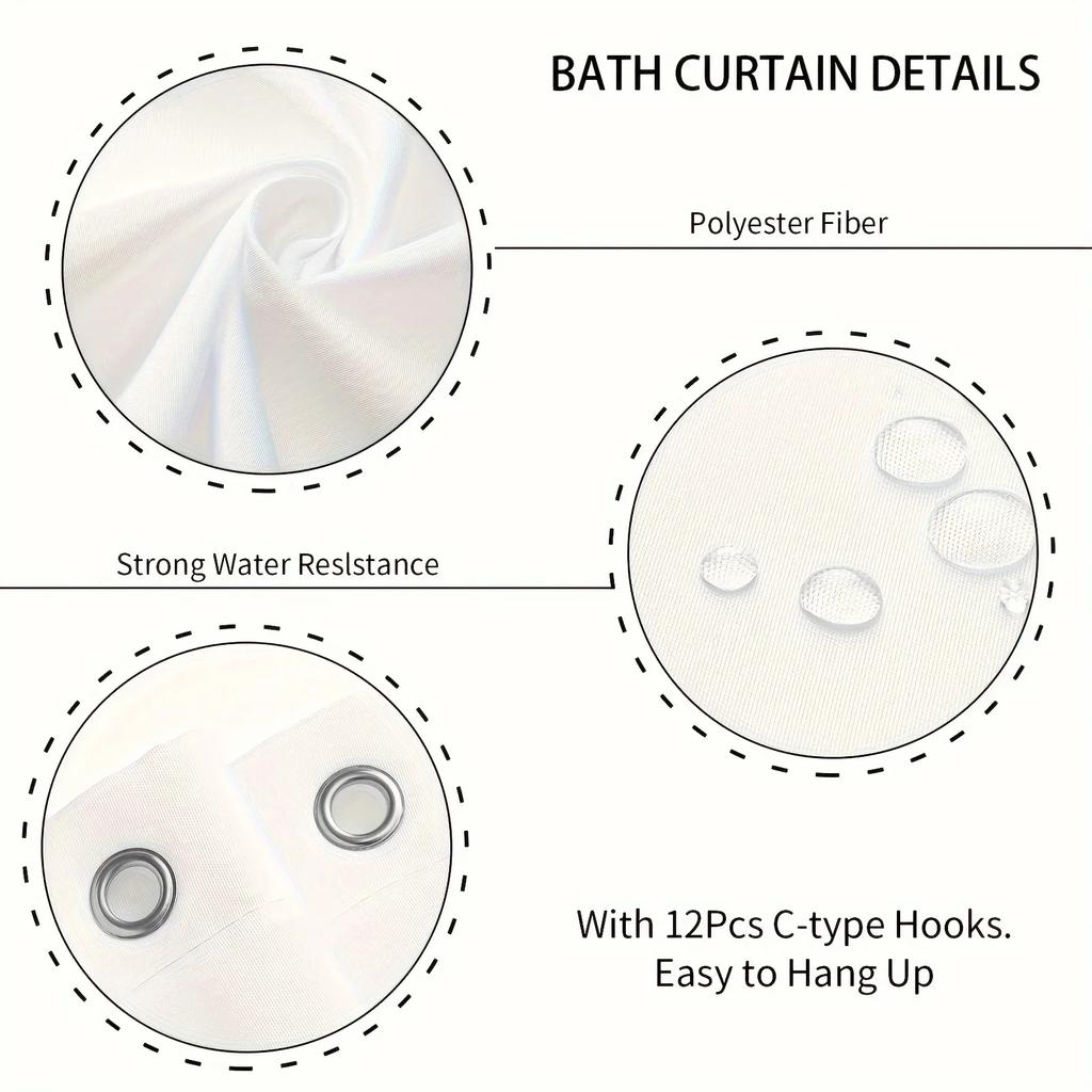 1/4 Stuks Waterdicht en schimmelbestendig Douchegordijn Luxe met Haak Douchegordijn met antislip mat U-vormige mat toiletdekselhoes