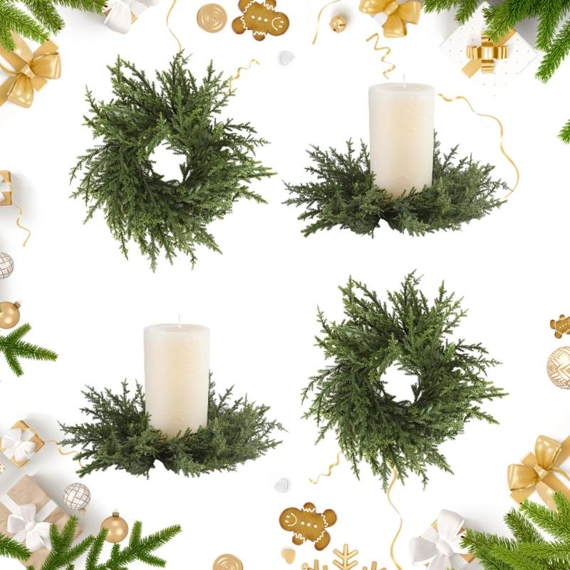 Norfolk Pine Garland Artificial Snow Pine Garland for Christmas Home Table Centerpieces Christmas Candle Rings Wreath