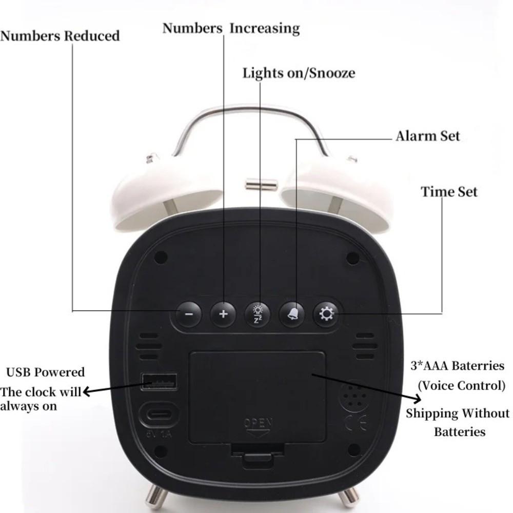 Temperature Displa Twin Bell Alarm Clock Voice Control Digital Alarm Clock  Office Use