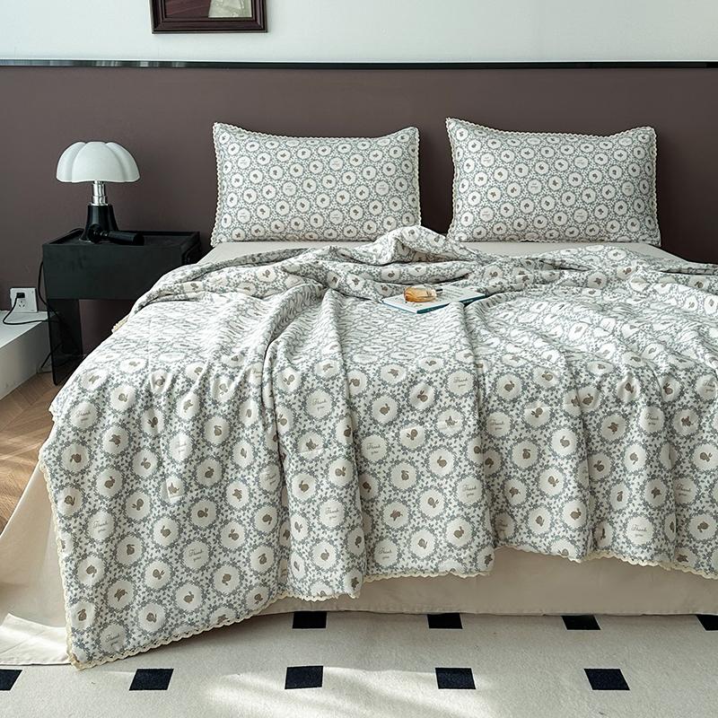 Rose Garden Vintage Floral Summer Quilt Khaki 100% Cotton Reversible Thin Comforter Bedding Set Air Conditioner Quilts Bedspread