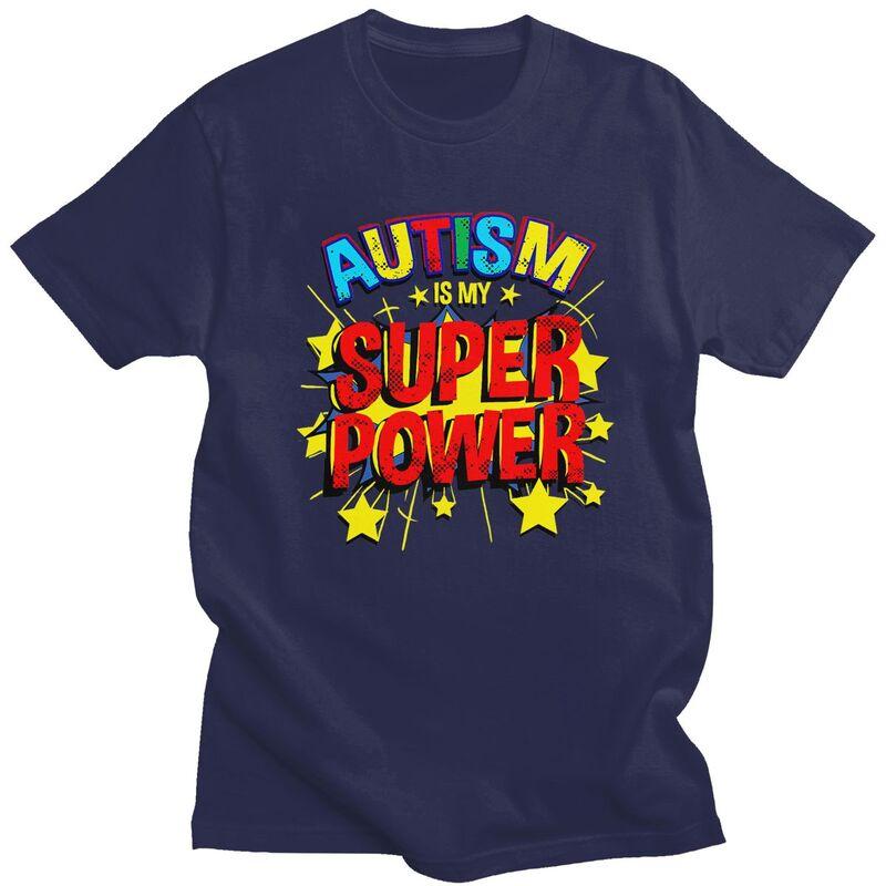 

Mens Autism Is My Superpower T Shirts Round Neck Pure Cotton Short Sleeve Awareness Quotes TShirt Casual Loose Fit Clothes 4XL