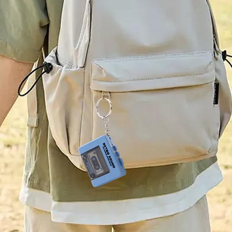 Miniature Retro Tape Recorders Keychains Creative Cassettes Player Keychains with 3 Songs and Recording Function for Backpacks and Handbags