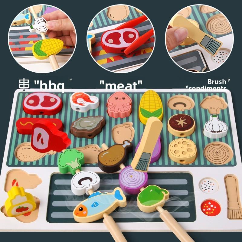Simulation Wooden Barbecue Children Toys With Pretend Grill And Accessories Food