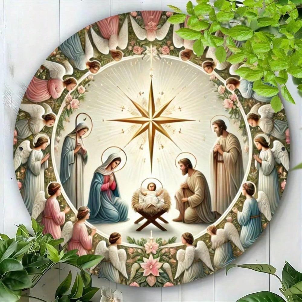 3D Embossed Nativity Scene Metal Tin Sign Vintage Wall Art Decor for Home Bar Cafe Waterproof Indoor Outdoor Religious Christmas Gift