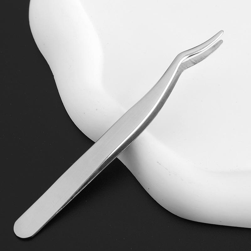 Stainless Steel Long-Handle Eyelash Grafting Tweezers Makeup Tool