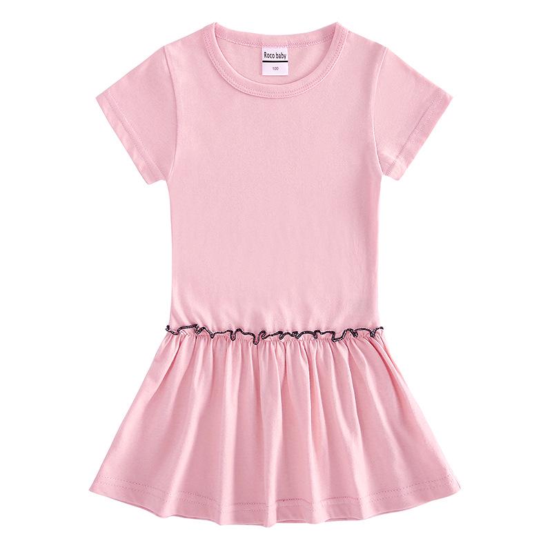 

Korean Summer Cartoon Pleated Dress for Girls - Short Sleeve Color Block Skirt Style 140 cm