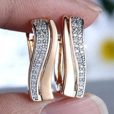 Lussuosi Orecchini Pendenti Geometrici Color Oro per Donna Ragazza Moda Zirconi Orecchini da Sposa Gioielli da Festa Regali