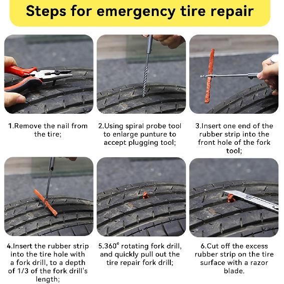 45PCS Car Tire Repair Kit, Heavy Duty Vehicle Emergency Punctures & Plug Flats Patch Tool Box, Automotive Tubeless Tire Repair Assortment, Universal