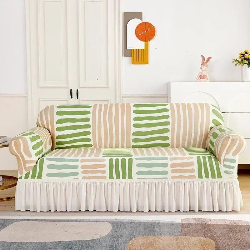 Geometric Pattern Patterned Sofa Bed Ruffled Skirt Cover Folding Flexible Sofa Bed Covers Contemporary Flexible Couch Protectors For Banquet Hotel