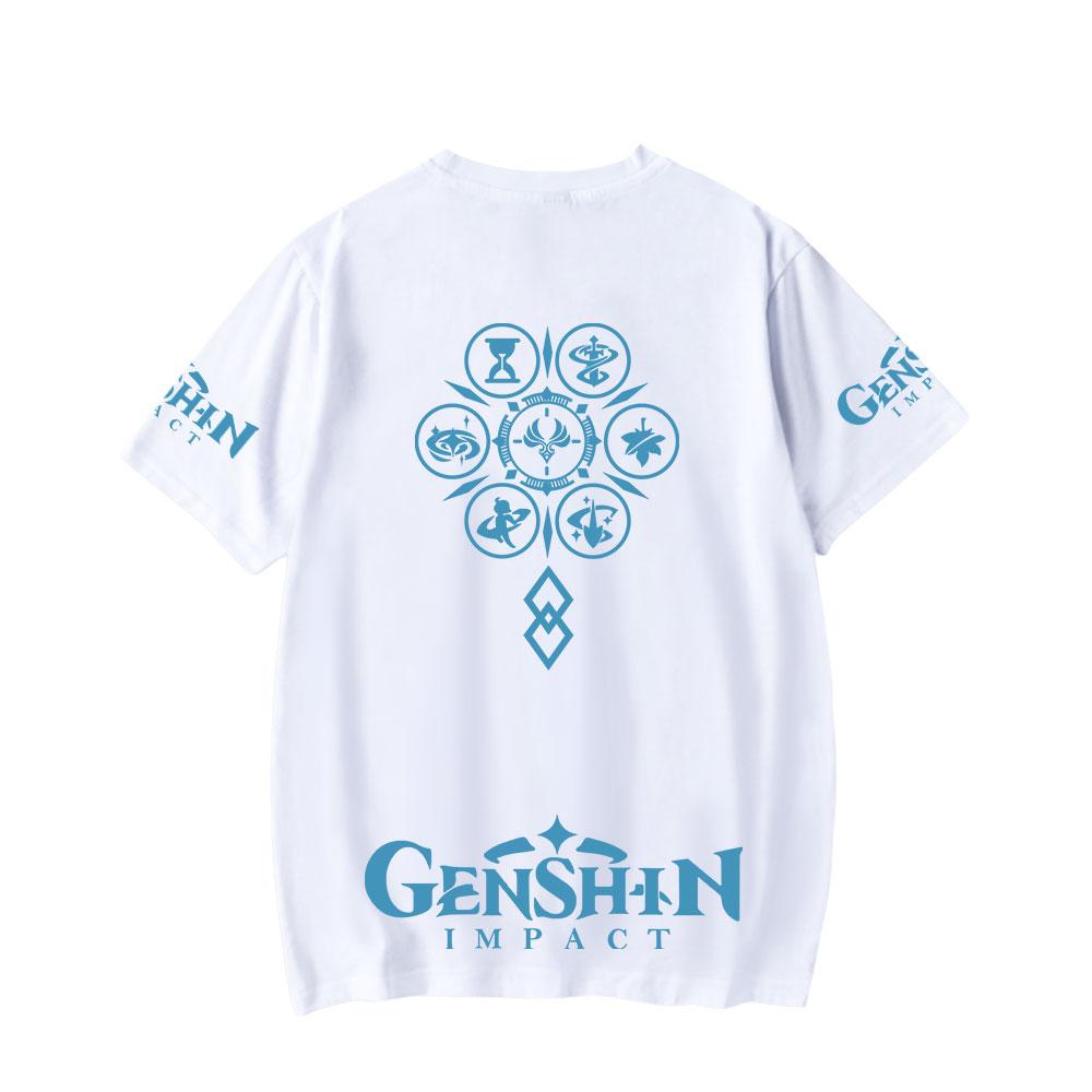 Genshin Impact Druck Damen Herren T-Shirt Lässig Atmungsaktiv T-Shirts Lustig Genshin Impact Locker T-Shirts Hemden Straße Übergroße T-Shirts Mann