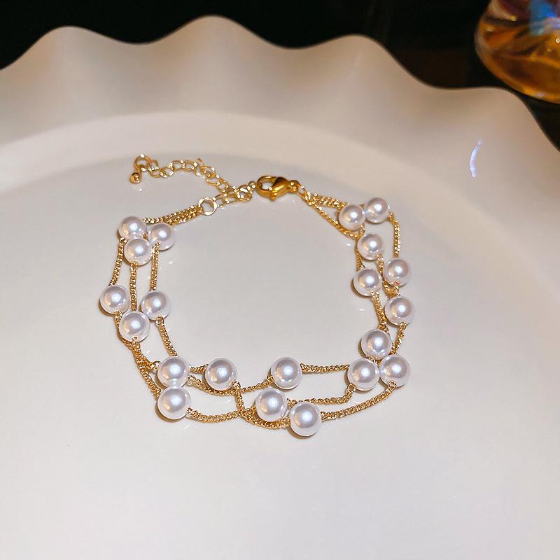 French temperament cold wind zircon star pearl bracelet light luxury bracelet sweet versatile jewelry