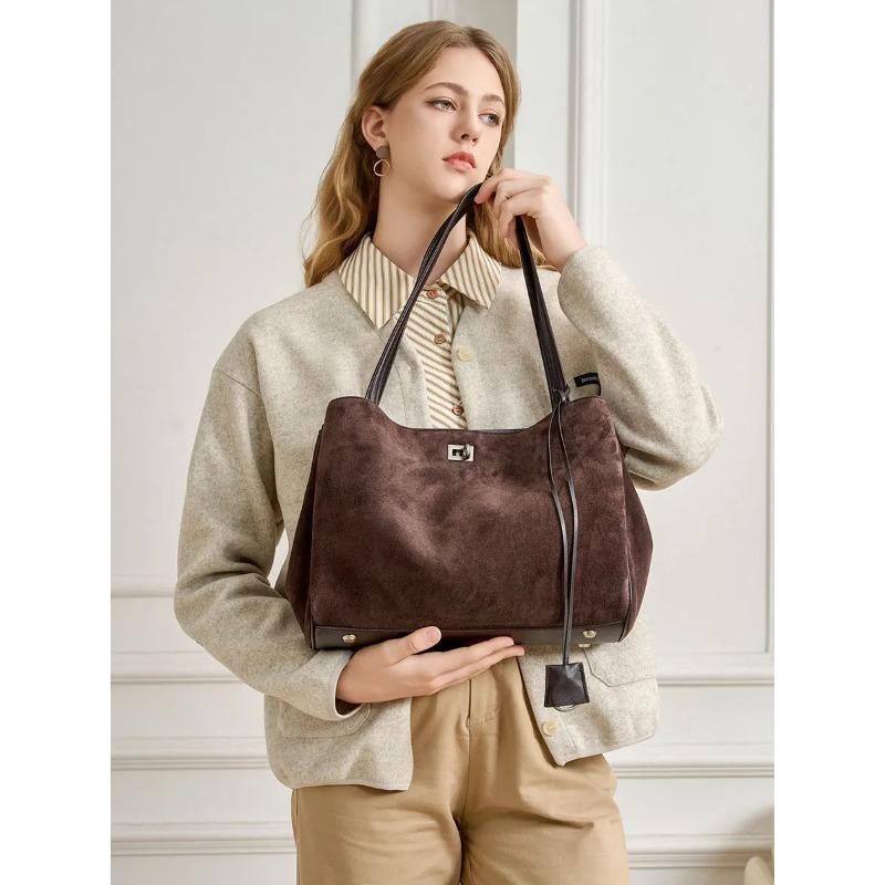 Women's Deer Skin Single Shoulder Bag Lazy Style Frosted Cowhide Large Capacity Commuting Tote Bag