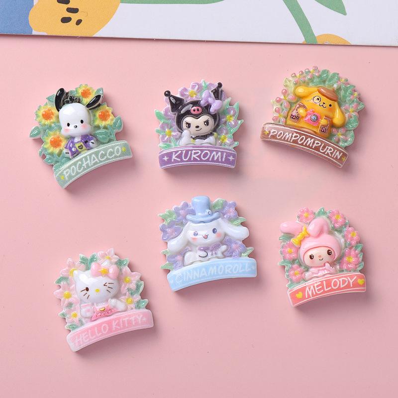 10Pcs New Mini Kawaii Cartoon Flower Garland Animal Series Flat Bottom Scrapbook  Diy Jewelry Making Hairwear Accessorie A32