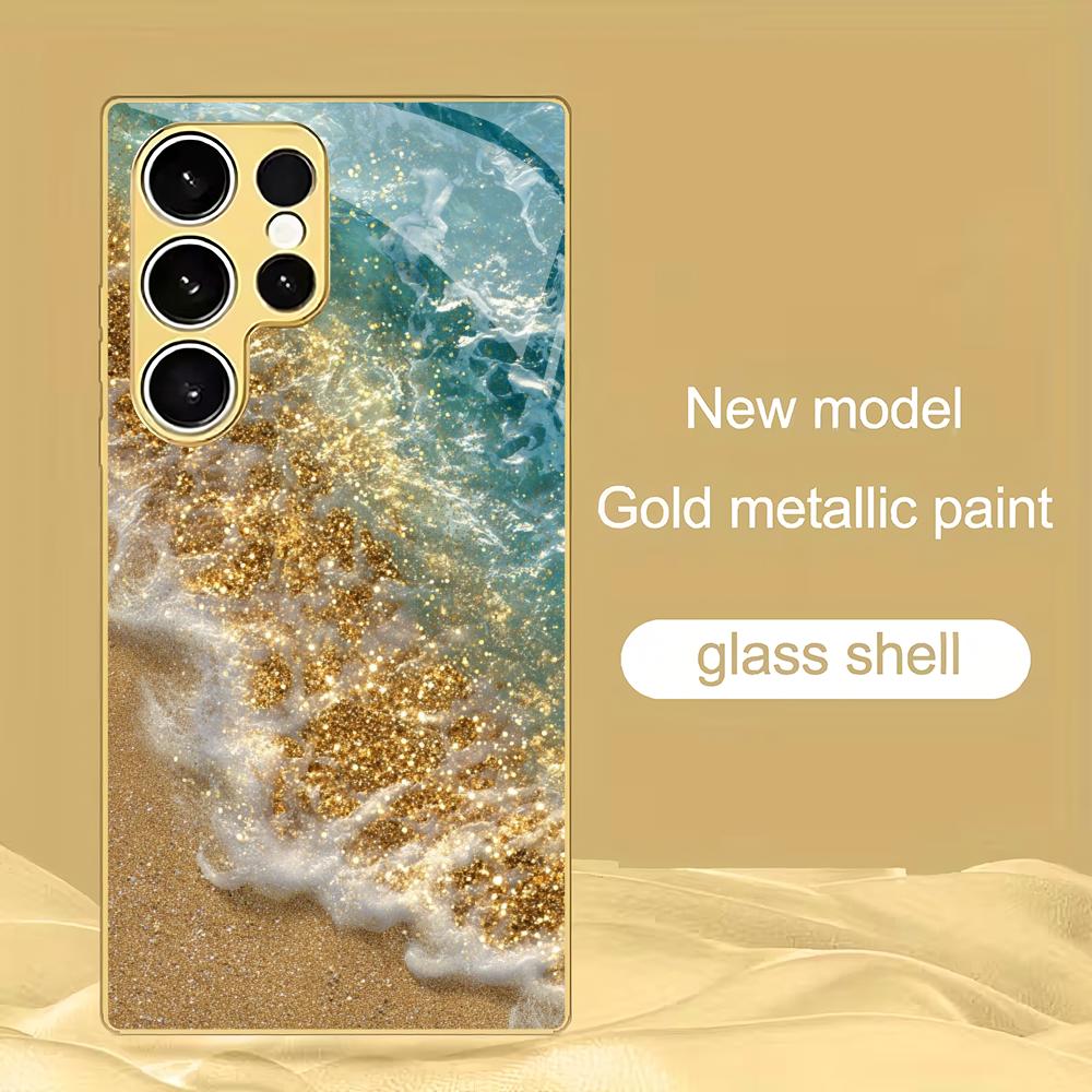 Beach electroplated glass phone case suitable for Samsung Galaxy S26 S25 S24 S23 S22 S20 FE/Ultra/Plus anti drop back cover