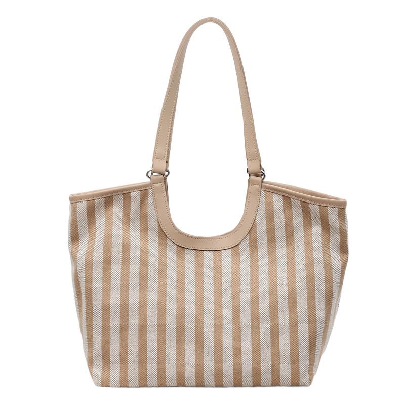 Slack striped canvas tote bag women's 2025 new fashion commuter underarm bag fashionable large capacity shoulder bag