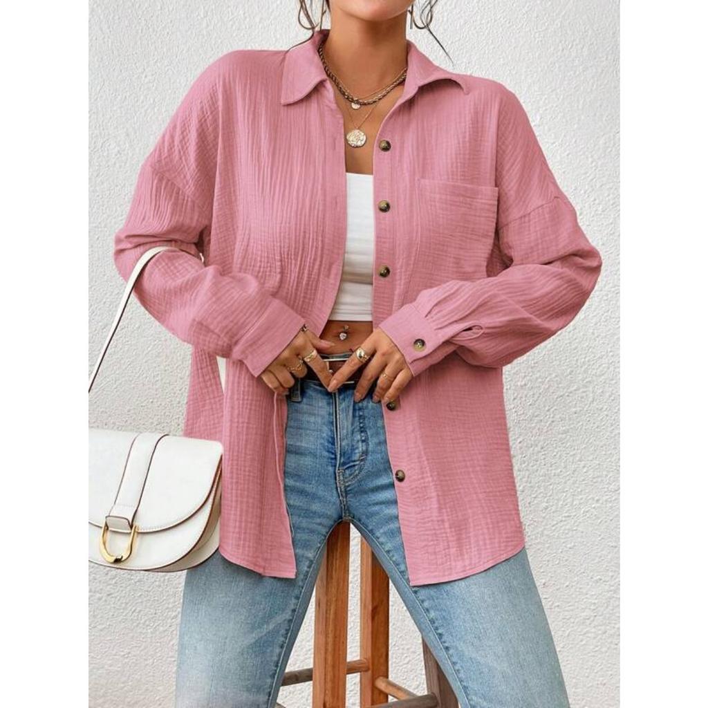 Fall Women's High-end Drop Shoulder Batwing Long Sleeve Shirt, European & American Style Blouse for Cross-border