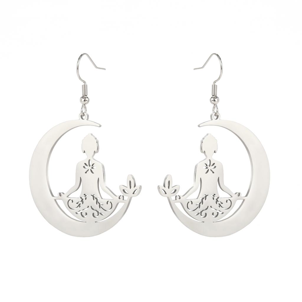 Lemegeton Moon Meditator Yoga Earrings Stainless Steel Pendant Earrings Women's Personalized Jewelry Gifts