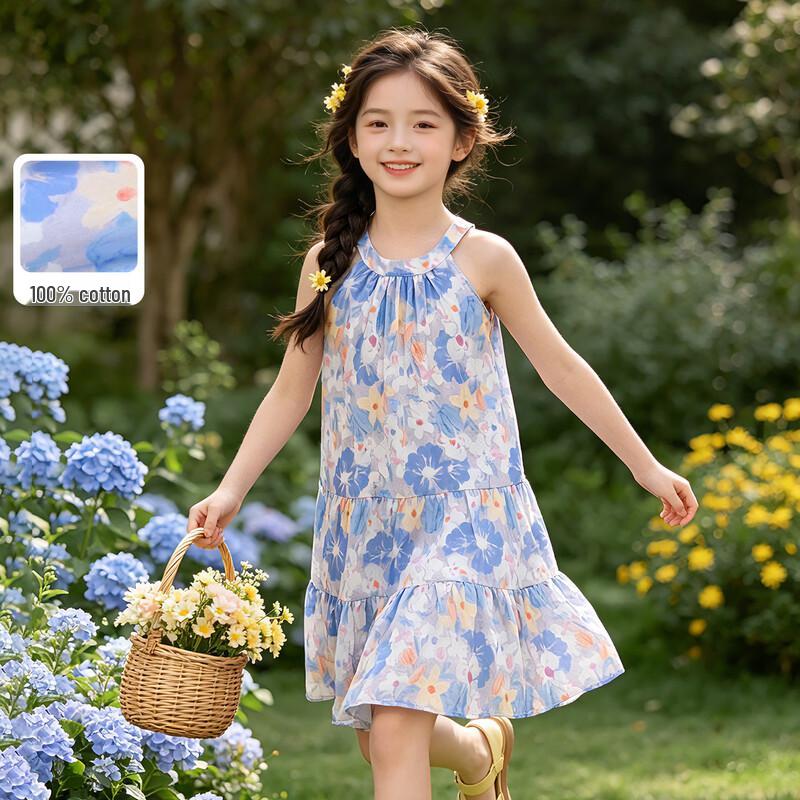 Xiao Yinman Girls  Floral Sleeveless Cotton A-line Dress L