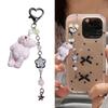 Bead Chain Adorned Bear Keyring Plush Animal Keychain Pendant Handmade Phone Charm Unique Gift for Children and Teens