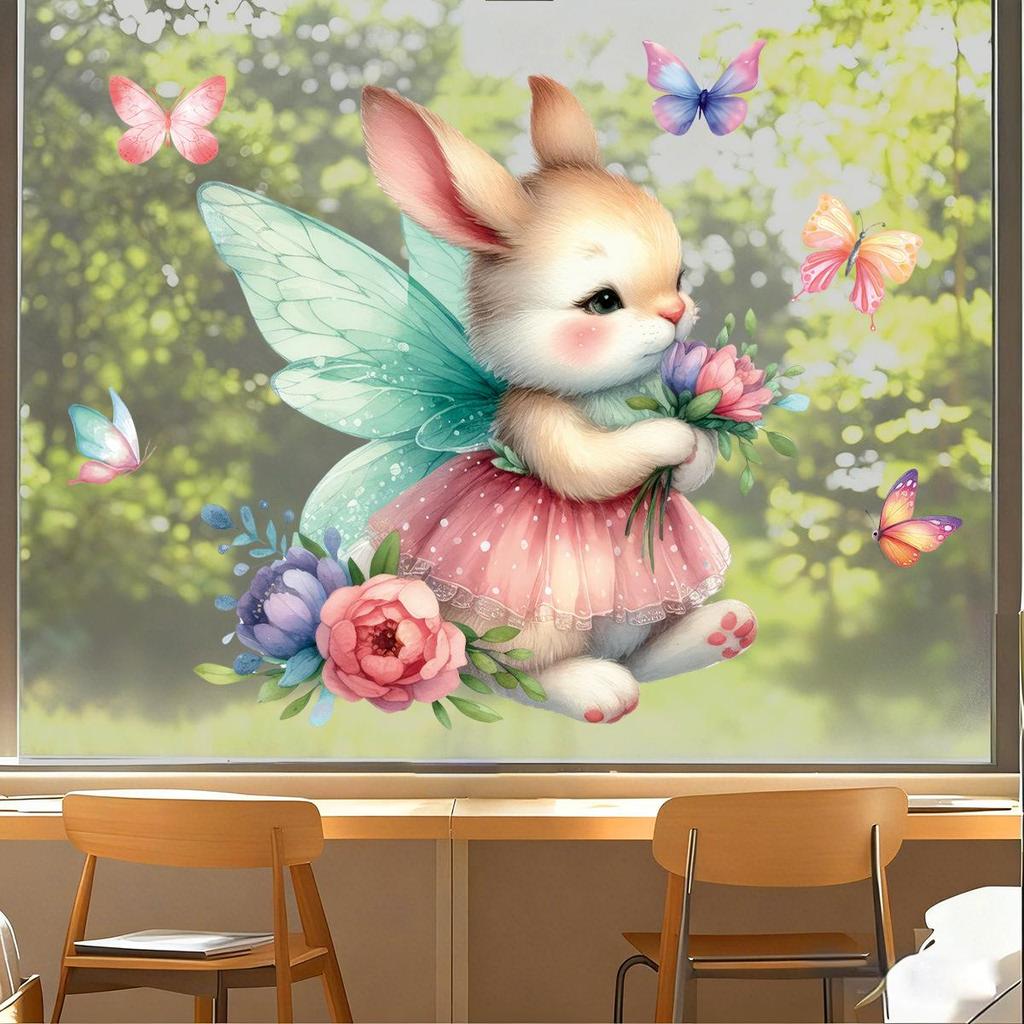 Easter 2026 Angel Bunny Window Cling Stickers for Living Room Decor