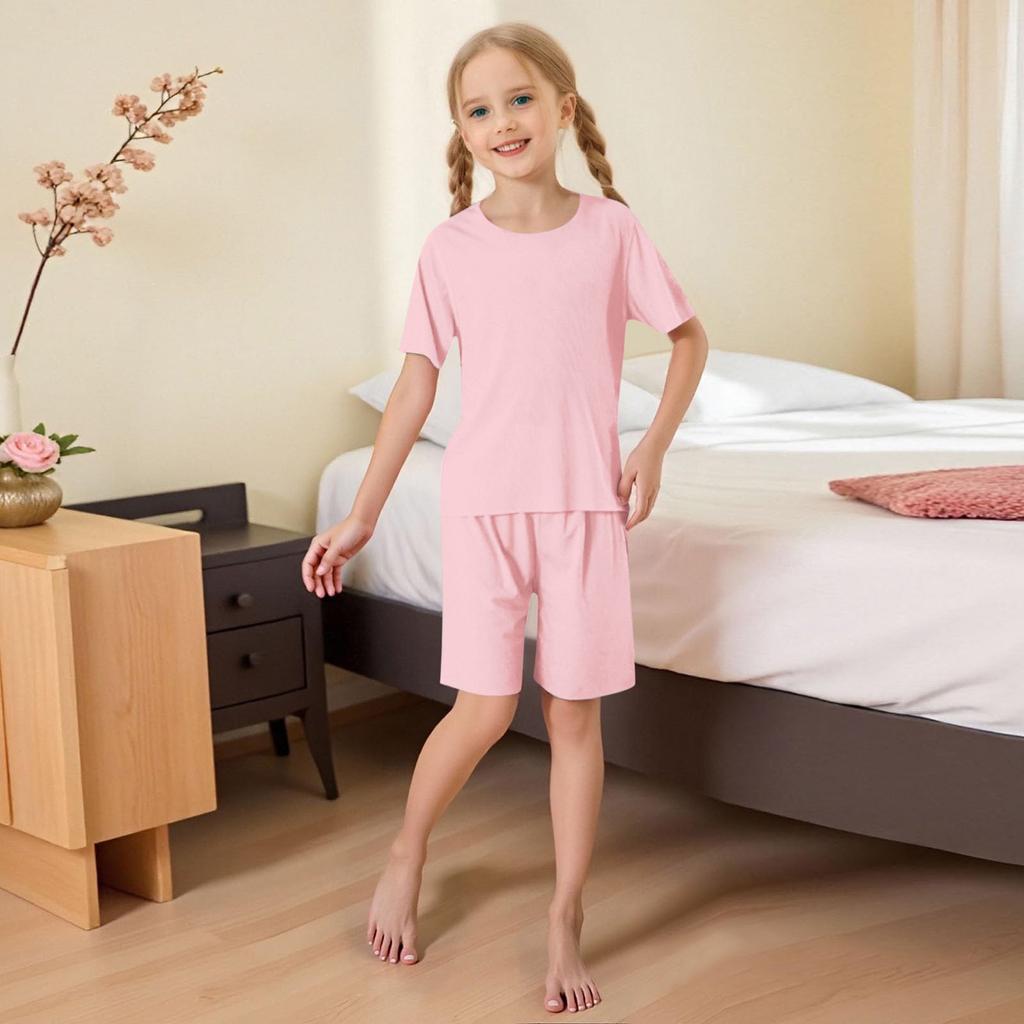 Children's Summer Loose Casual Round Neck Shirt Short Sleeve Shorts Pajamas Set