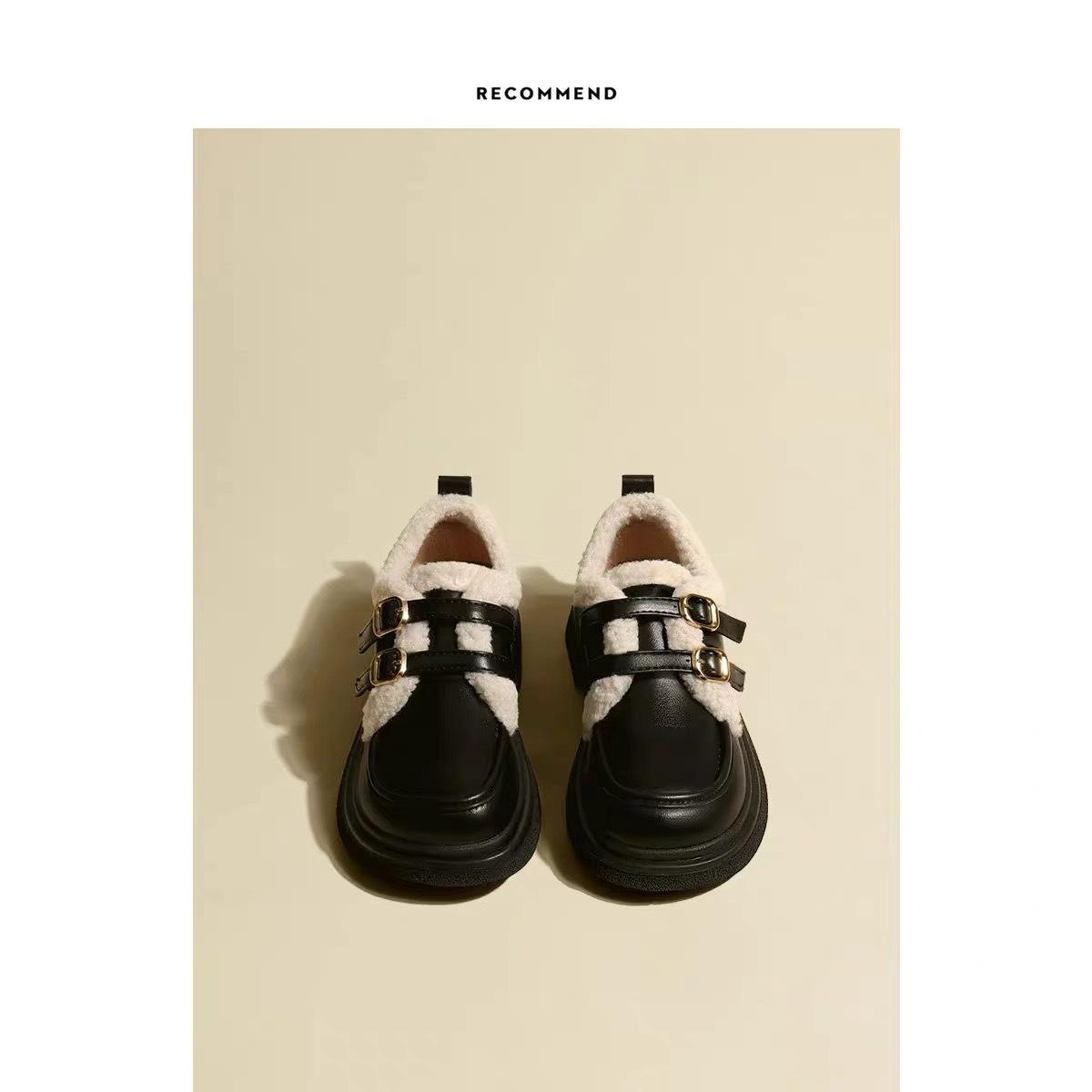 

Small brown leather shoes women s 2025 new winter women s shoes velvet British cotton shoes fluffy shoes loafers women s 40