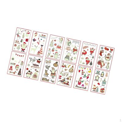12Pcs Christmas Temporary Stickers, Party Decorations, Xmas Sticker